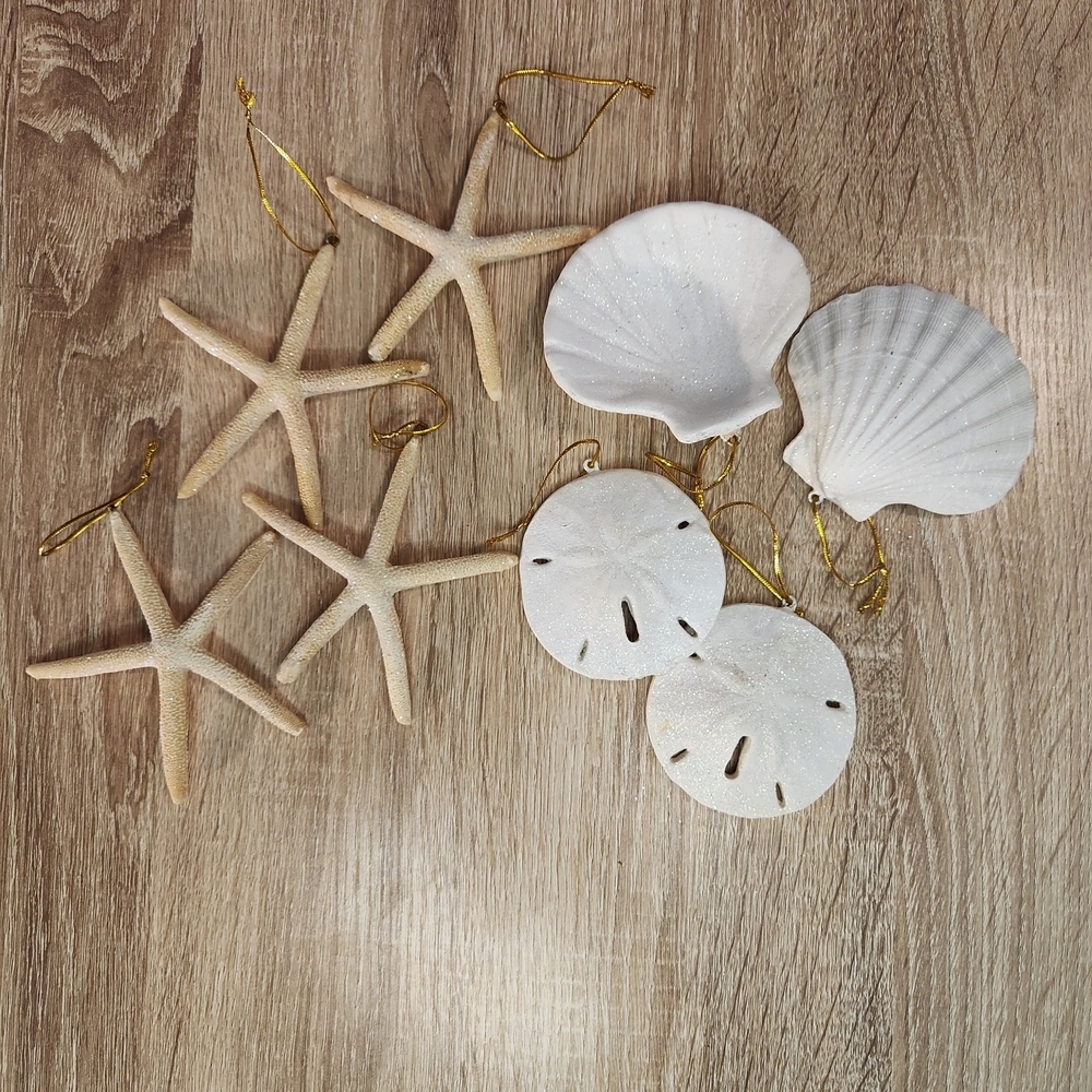 Beach-Themed  Glitter Ornaments Set